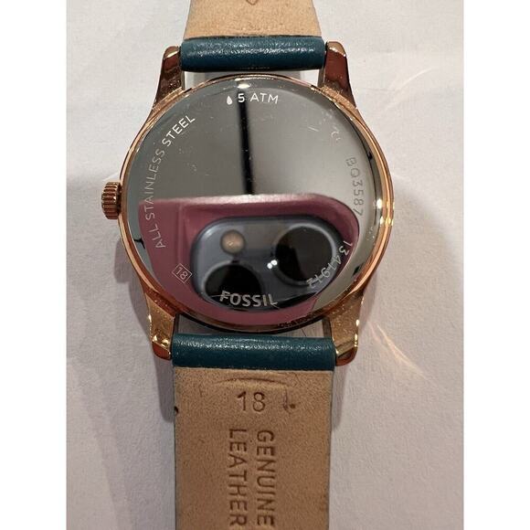 Fossil Adalyn Three Hand Date Ladies Watch Teal Leather Band Rose Gold Dial - Picture 5 of 7